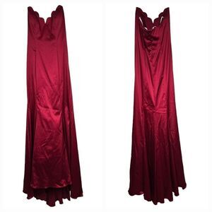 Faviana Red Long Fitted Satin Prom Dress Sweetheart Strapless Mermaid Formal XS